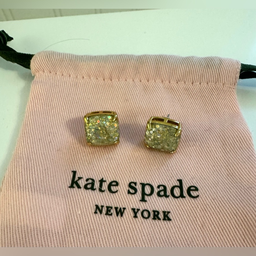 KATE SPADE SQUARE STUD EARRINGS OPAL GLITTER